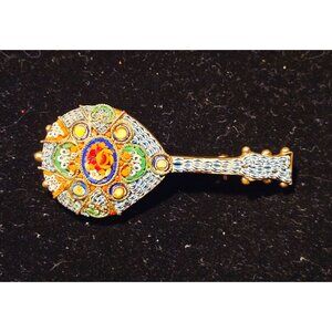 Italian Brass Glass Tile Micromosaic multicolored Guitar Pin
